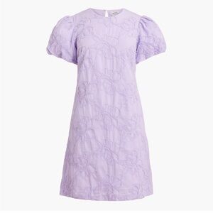 NWT! J.Cre Factory Embroidered puff-sleeve mini dress Lavender. Womens 6